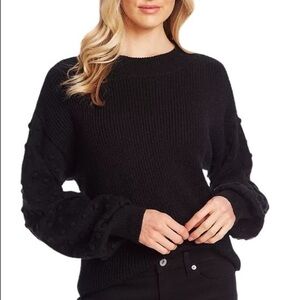 CeCe 3D Polka Dot Sweater Rich Black Ribbed Crewneck XS NWT NEW